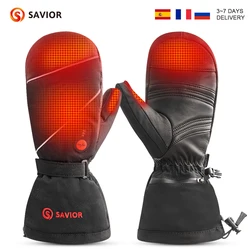 Savior Heated Gloves Battery Heat Motorcycle Gloves Goat-skin Leather 3 Gears Wamer Control Waterproof Electric Heated Mittens