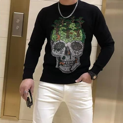 Men's Sweater Winter New Trendy Brand Skull Rhinestone Design Woolen Pullover Plus Size Streetwear  Hip-hop Tops Causal Clothing