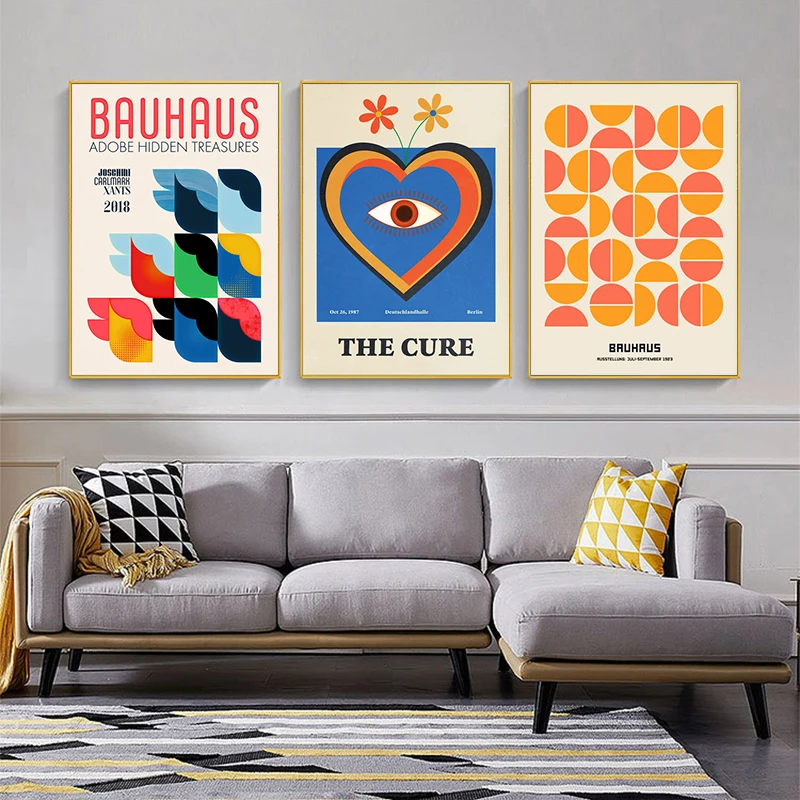

Fashion Bauhaus Geometric Canvas Painting Abstract Colorful Line Poster and Print Wall Art Pictures for Living Room Home Decor