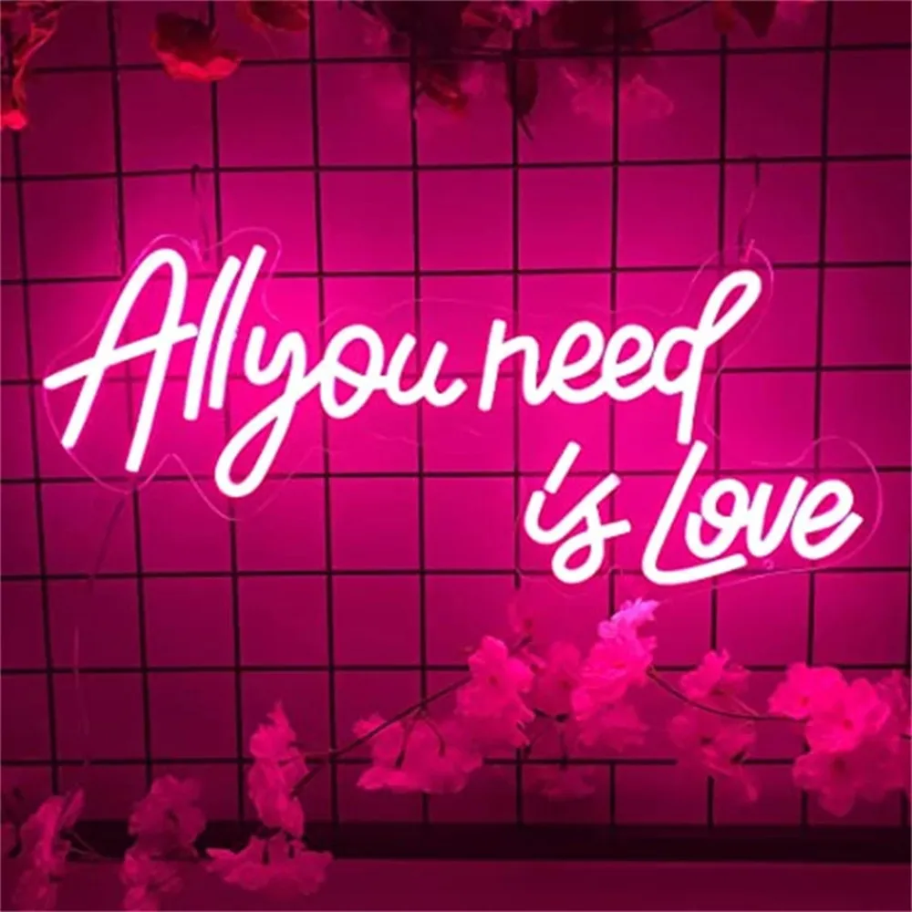All You Need Is Love English Letters Led Neon Light Flexible Acrylic Back Panel Interior Decoration Wedding Scene Modeling Light