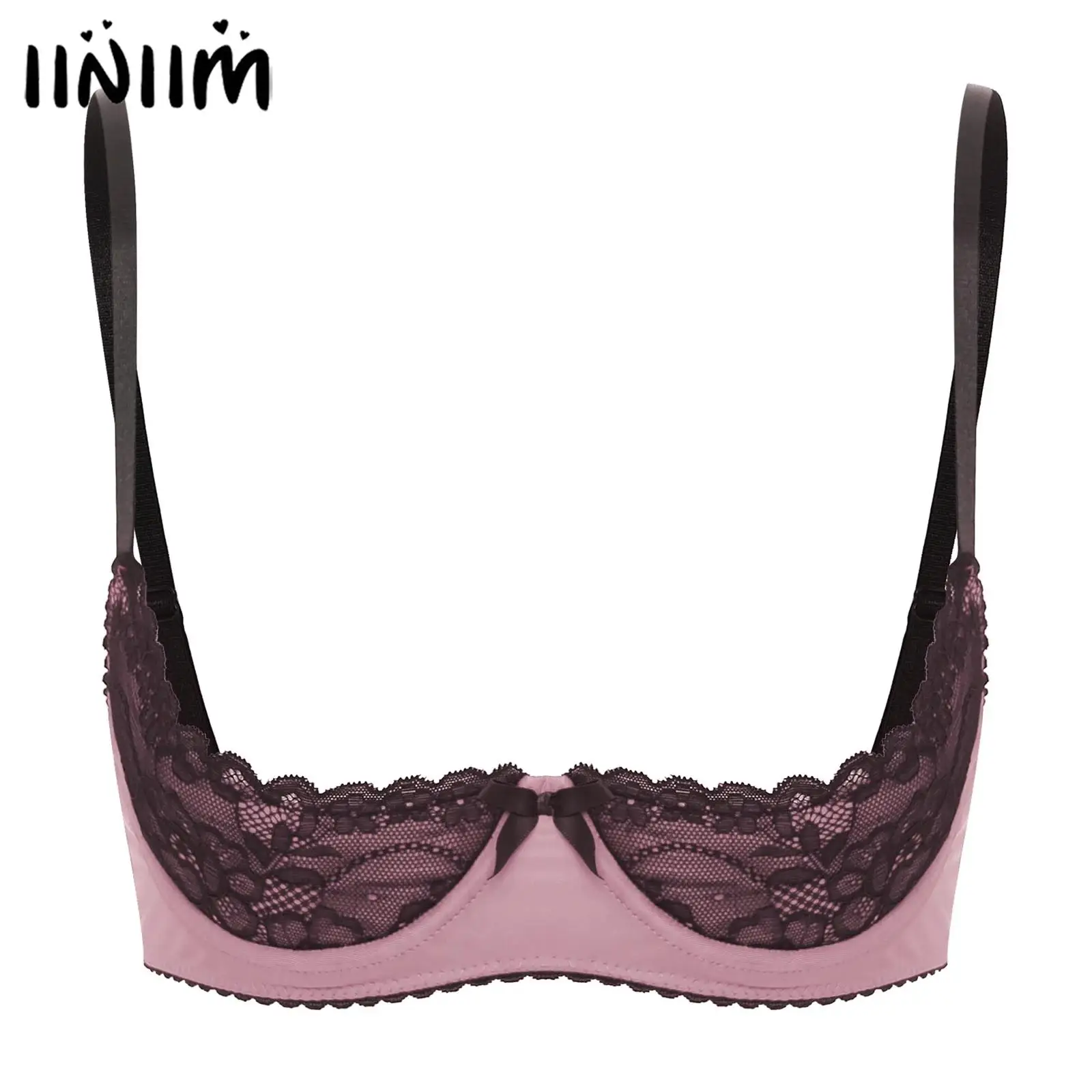 

Womens Sexy Lingerie Exposed Nipples Bra Tops Underwire Half Cup Lace Push Up Balconette Bare Breast Open Chest Bra Underwear