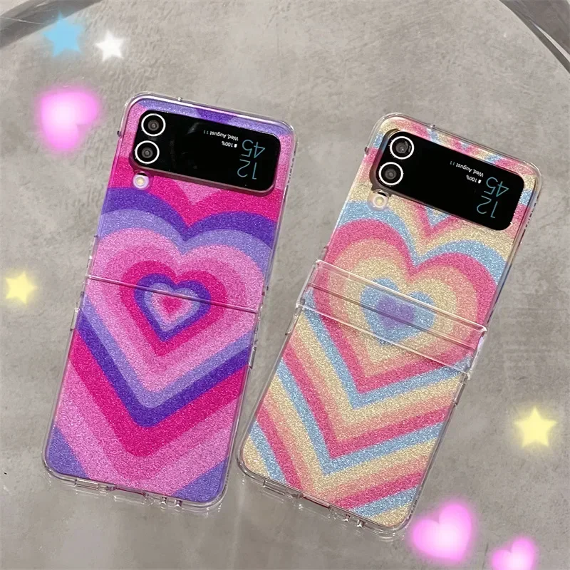 

Heart Colorful Phone Case for Samsung Galaxy Z Flip 6 5 4 3 Protective Back Cover for ZFlip4 ZFlip5 ZFlip6 Case Shell