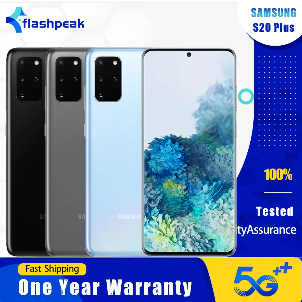 هاتف Samsung Galaxy S20+ G986U1 G986F 5G بشاشة 6.7 بوصة وذاكرة وصول عشوائي 12 جيجابايت وذاكرة قراءة فقط 128 جيجابايت وكاميرات خلفية ثلاثية NFC بدقة 64 ميجابكسل ثماني النواة s20 plus