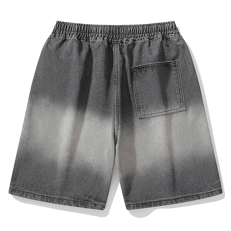 

2025 Summer New Men's Casual Jeans Shorts Loose Middle High Waist Fashionable Knee length Denim Shorts Retro Gradient Men's New