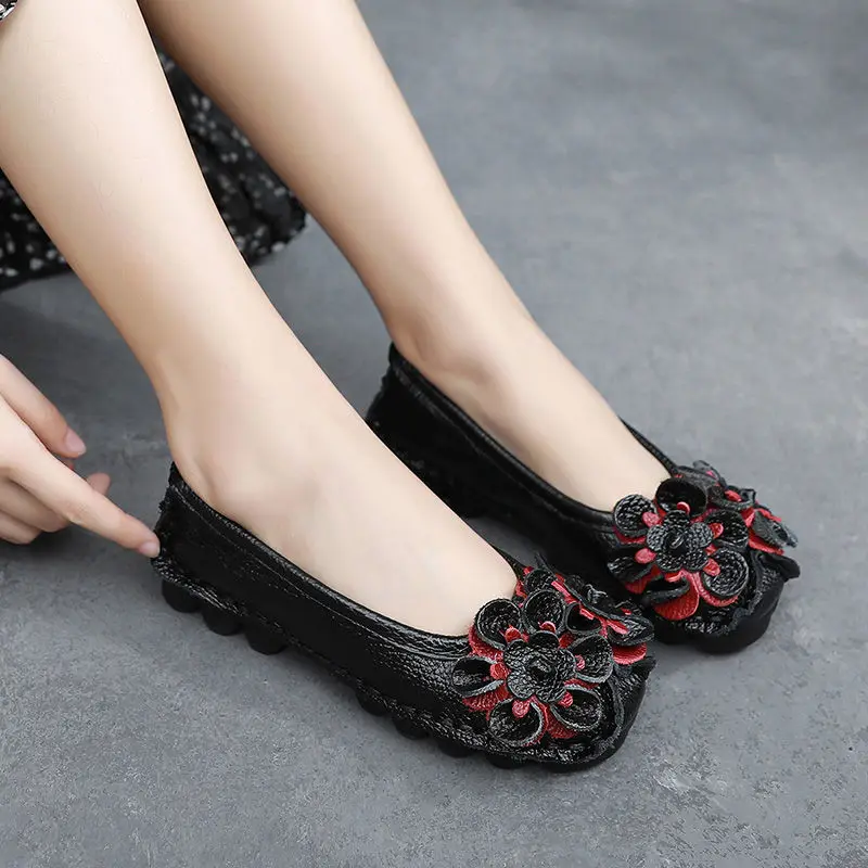 Green Loafers Women's Shoes Shockproof Ladies Ballet Flats Genuine Leather Shoes Woman Soft Moccasin Flat Slip On Walking Shoes