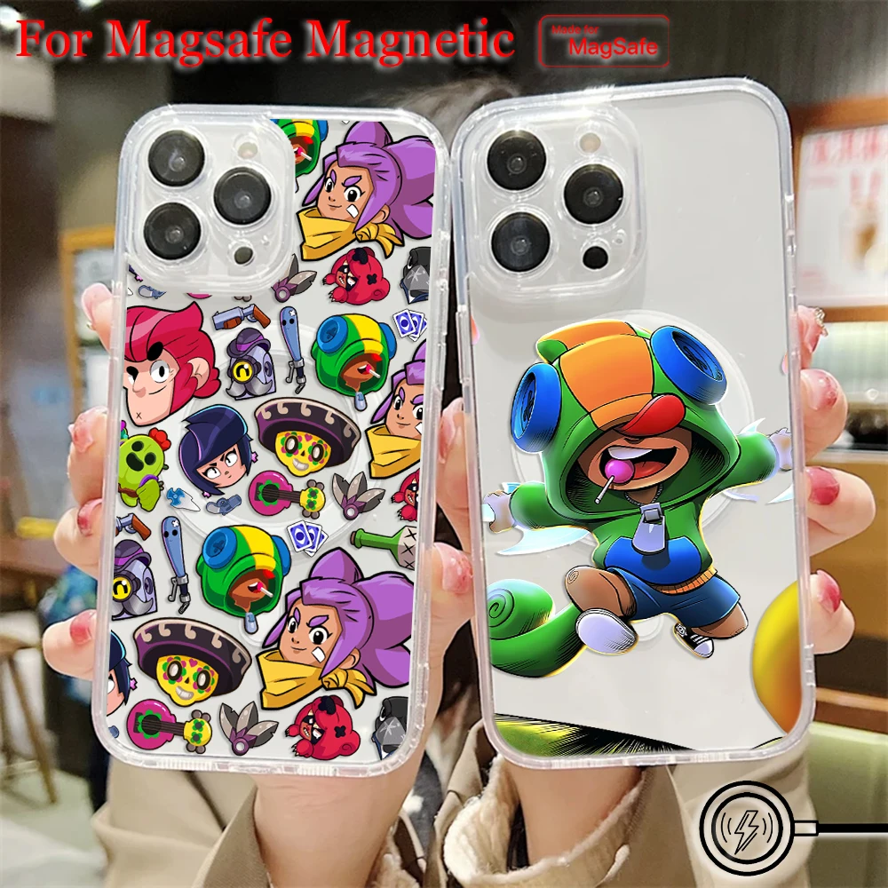 Funny Magsafe Magnetic Phone Case for iPhone 16 15 14 13 12 11 8 7 Plus Pro Max X XR XSMax B-Brawls-s-Stars Soft Clear Tpu Cover