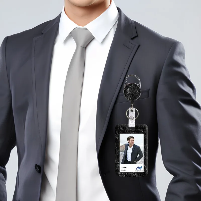 

Держатель для карт с черной мраморной текстурой, женский и мужской деловой ремешок, чехол для значка, женский чехол для карт, студенческий ремешок, держатель для удостоверения личности