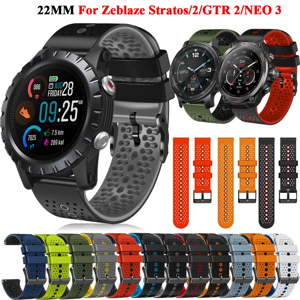 Bandas de repuesto para reloj inteligente Zeblaze Stratos 2/GTR 2, Correa deportiva de silicona, pulsera de reloj Zeblaze GTR2/NEO 3, 22mm