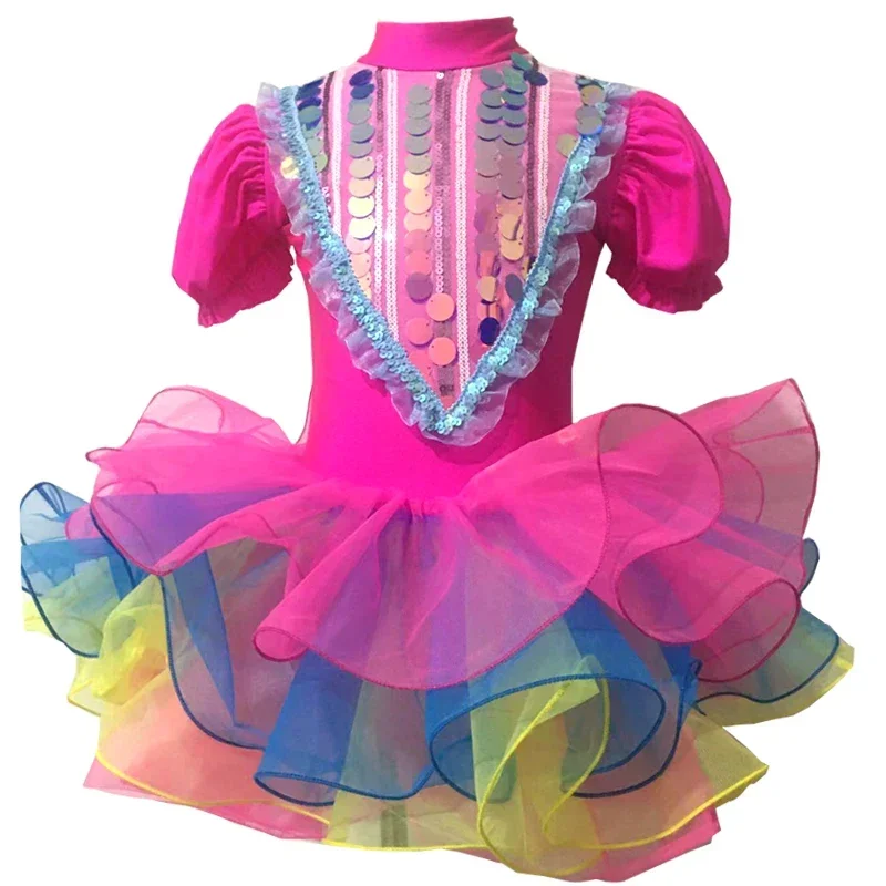 

Rose Kids Ballroom Clothing Sequined Modern Dance Tutu Dress Girls Jazz Dance Costume Stage Wear Wedding Princess Dresses