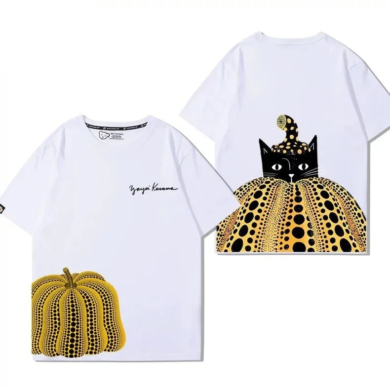Yayoi Kusama Cats T shirt for Women 95% Cotton Printed Abstract Art T-shirt Loose Short Sleeves Summer Tee Streetwear Tops