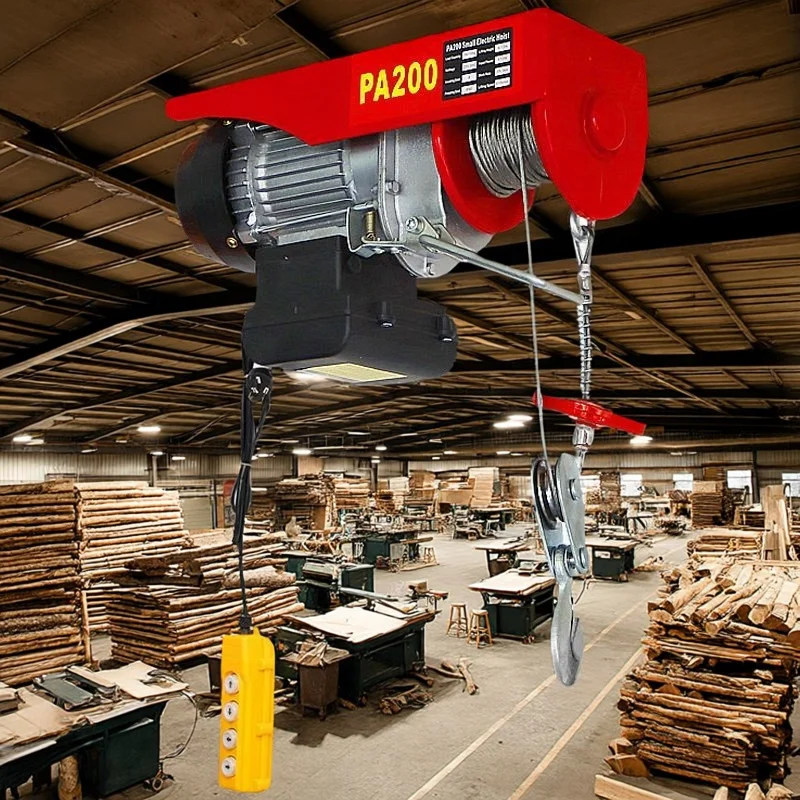 รอกไฟฟ้า 220/661 ปอนด์/100/300 กิโลกรัม 220 โวลต์ แบบพกพา พร้อมสายสลิงเหล็ก สำหรับโรงรถและคลังสินค้า