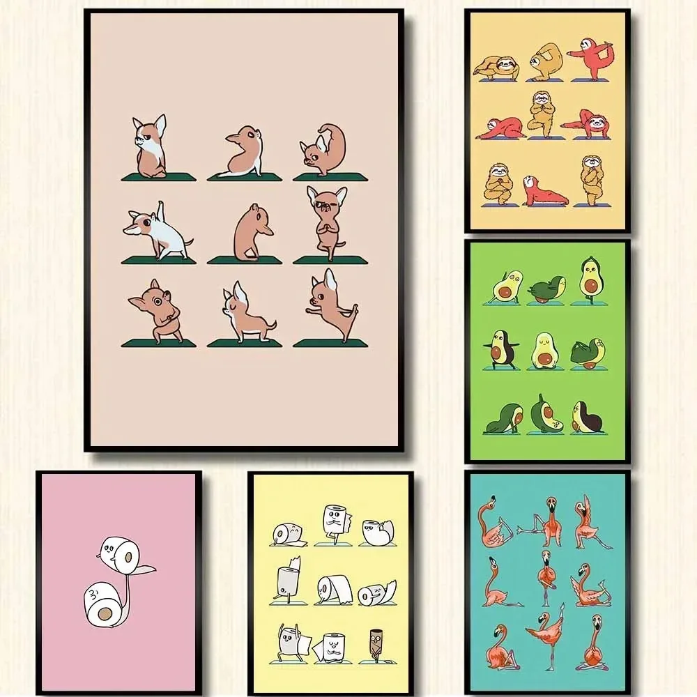 Cute Animal Yoga Panda Penguin Siamese Cat Canvas Posters Avocado Sushi Watercolor Prints Nordic Wall Art Picture Kidroom Dec
