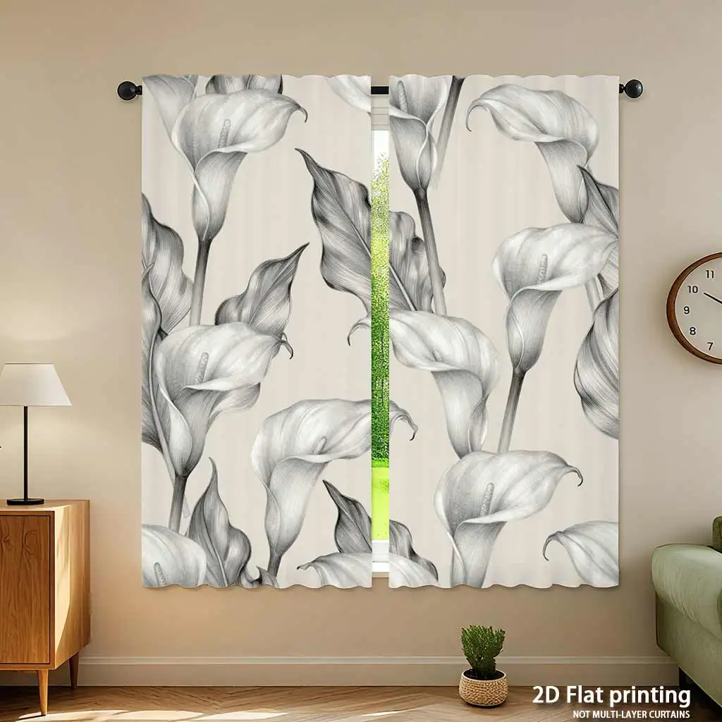 Elegant Botanical Leaf Print Curtain Wall Decor Luxury Home Decoration Modern Floral Tropical Calla Lily Drapes