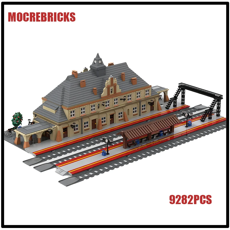 MOC Creative Street View Architective Neoclassical Train Station Modular Building Technology Blocks Model Kid's Bricks Toys Sets