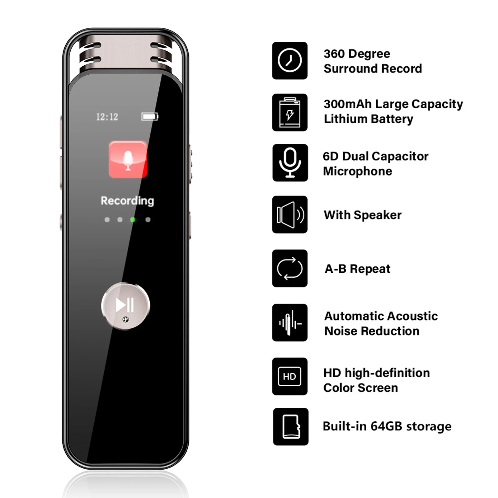 Digital Voice Recorder Type-C Rechargeable with 7-Level Adjustable Voices Control for Lectures Meetings Interviews