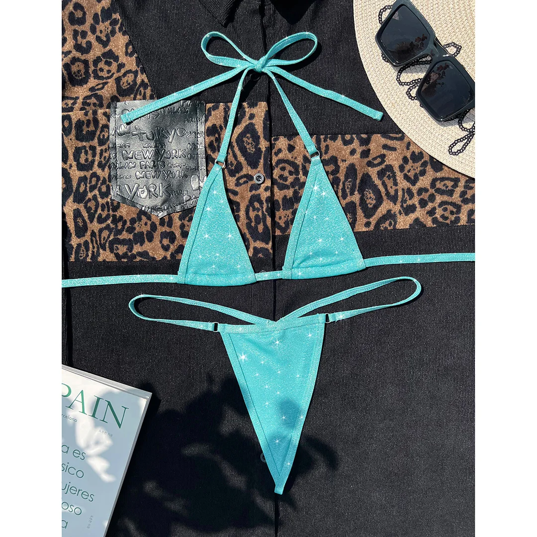Sexy Glitzer Extreme Mini Micro Tanga Bikini Damen Bademode Zweiteiliges Bikini-Set Badeanzug Badebekleidung Schwimmanzug V4334 – Detail 14