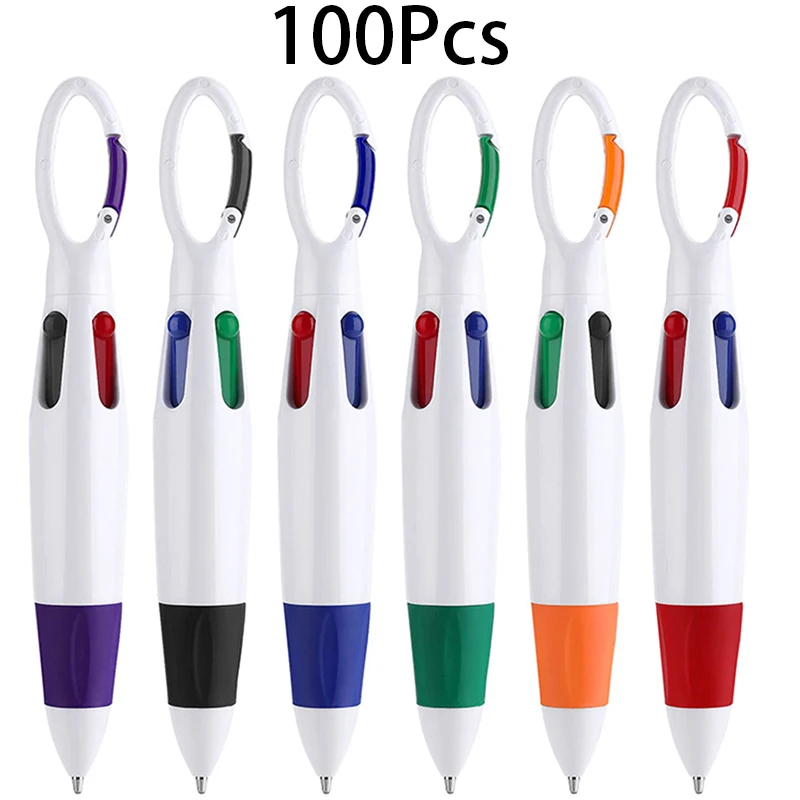 

100Pcs Badge Pens for Nurses Shuttle Pens 4 Color in One with Keychain Retractable Multicolor For Office School Students Gift