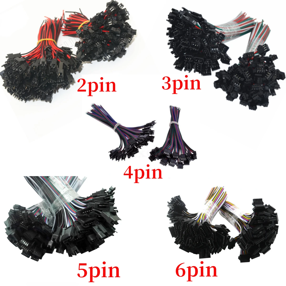 Masculino e feminino JST Plug Connector, Led Strip Light, cabo de fio, 2Pin, 3Pin, 4Pin, 5 Pin, 6Pin, JST, 2Pin, 3Pin, 4Pin, 5 Pin, transporte rápido