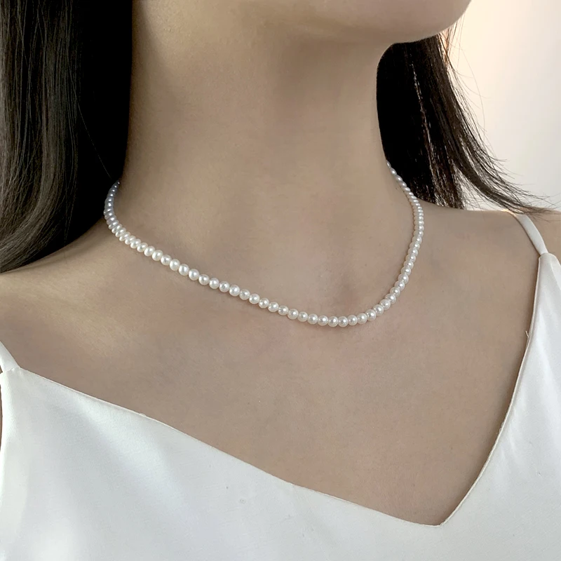 

NYMPH Real 18K Gold Natural Pearl Necklace Au750 Fine Jewelry White Round Aniversary Gift For Women X603-2