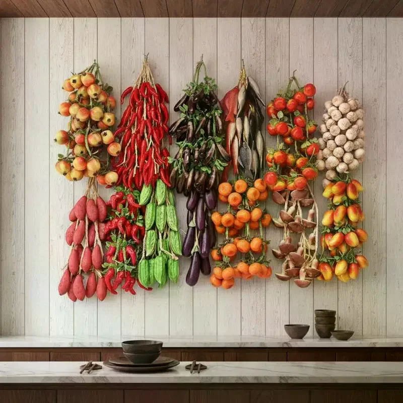 1Bunch Food Vegetables String Pendant: Fake Chili Pepper Fruit Model Photography Props Home Party Wall Hanging Decoration