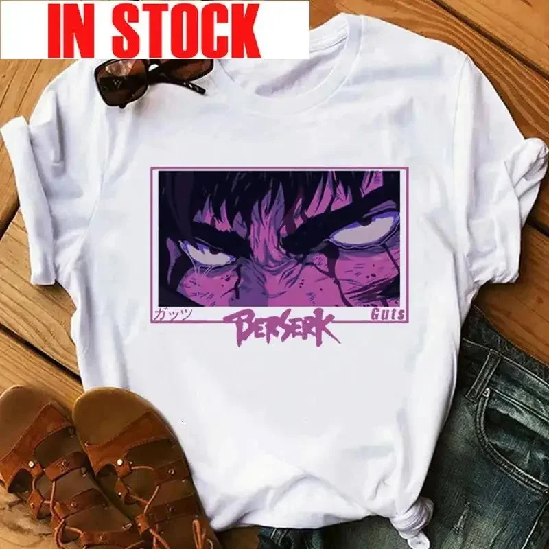 Japońskie Anime Berserk wydruk graficzny T Shirt codzienna moda Vintage wycięcie pod szyją krótki rękaw Plus rozmiar T Shirt kobiet