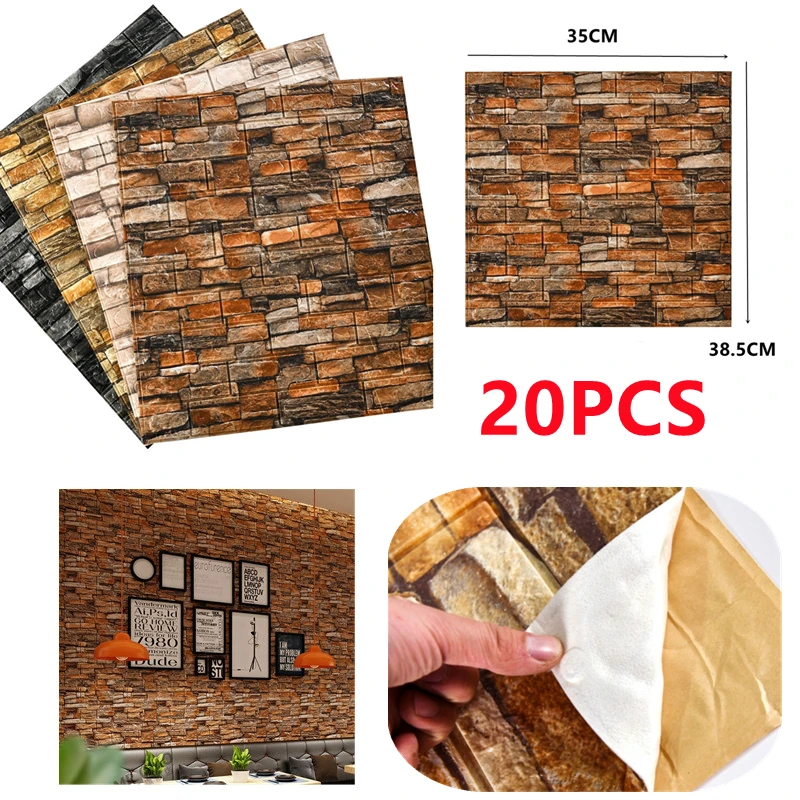 

20Pcs Foam 3D Wall Stickers Imitation Brick Pattern Wallpaper for Living Room Bedroom TV Wall Waterproof Self-Adhesive Stickers