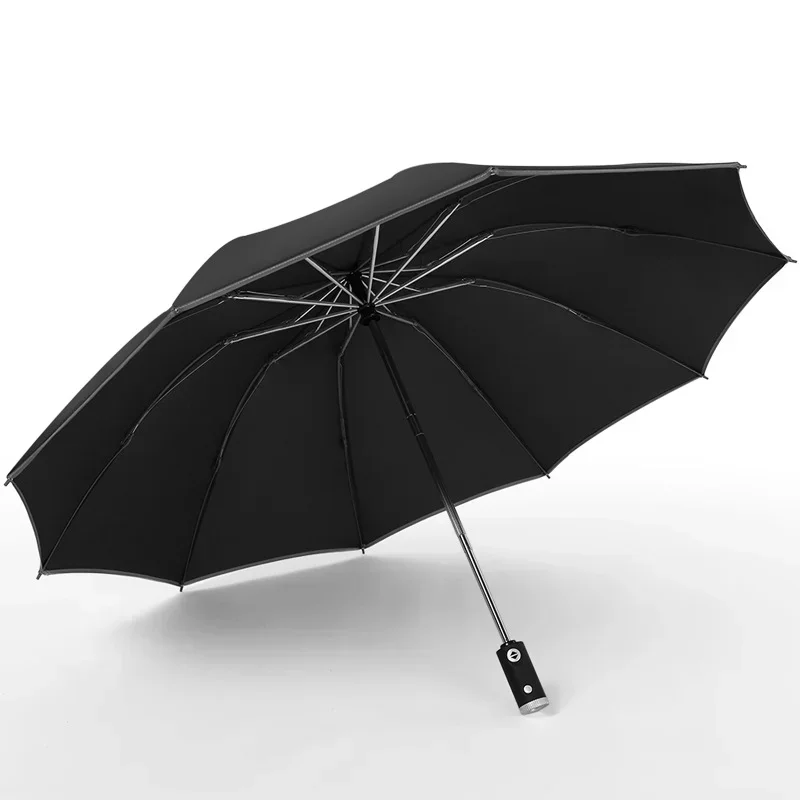 Automatic Umbrella With Reflective Stripe Reverse Led Light Umbrella Three Folding Inverted 10 Ribs without Battery