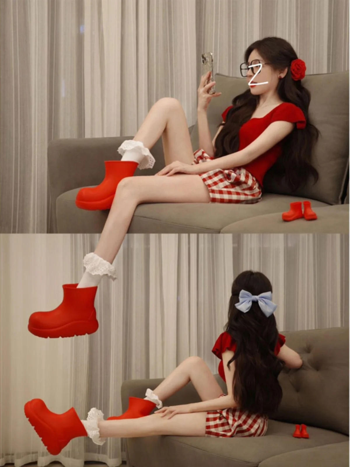 

Dopamine Boosting Red Top And Skirt Set Fashionable Two-Piece Ensemble Short Sleeve T-Shirt with Midi Skirt for Young Women