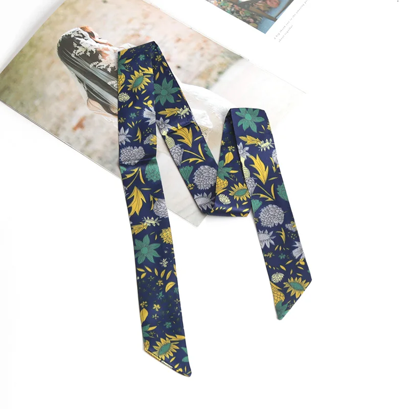 16 Farben bedruckter Blumenschal für Damen – schmales, glattes Band als Stirnband, Halstuch, Taschenband, Haargummi, Gürtel und Accessoires – Detail 13