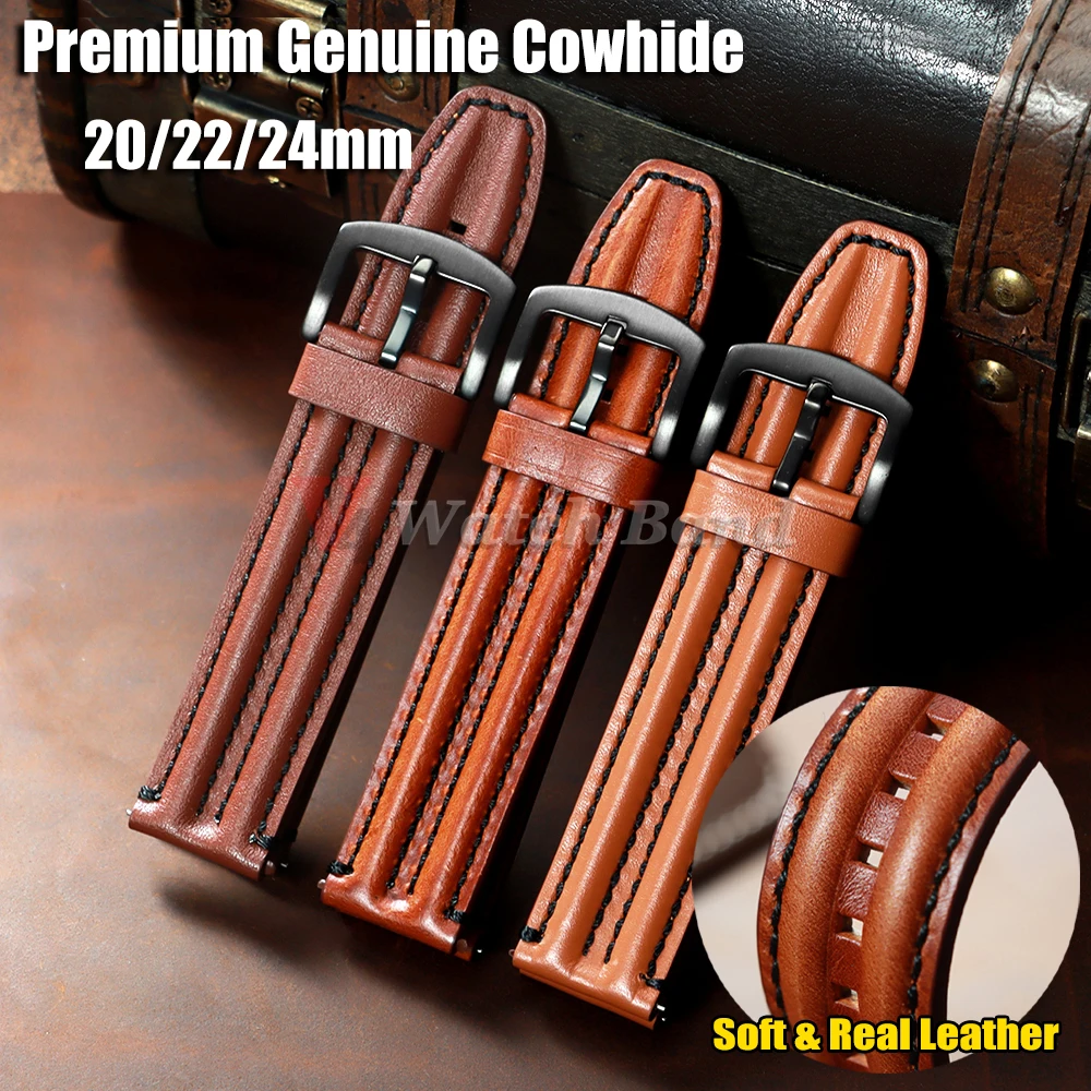 

20mm 22mm 24mm Vintage Retro Cowhide Strap for Huawei GT2/3 WatchBand Quick Release Men Women Universal Bracelet Accessories