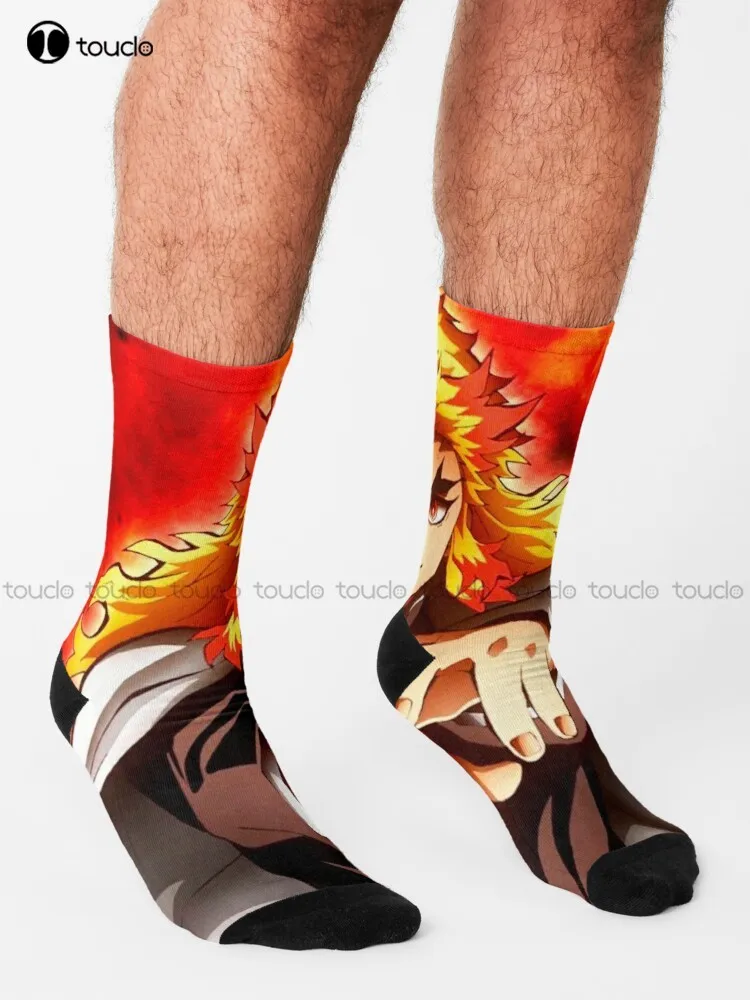 Demon Slayer- Shinjuro Rengoku Flame Hashira Socks Boys Football Socks Cartoon Comfortable Best Girls Sports 360° Digital Print