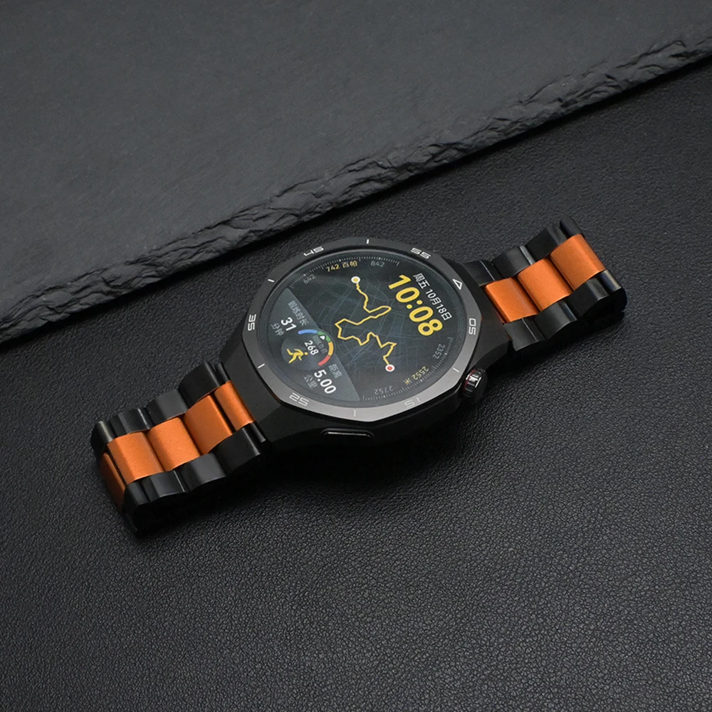 حزام معدني أسود برتقالي 22 ملم لساعة Amazfit Balance 2 Huawei Watch 4 4 Pro GT 3 GT 4 GT 5 Pro 46 ملم Ultimate Oneplus Watch 3 2 2R