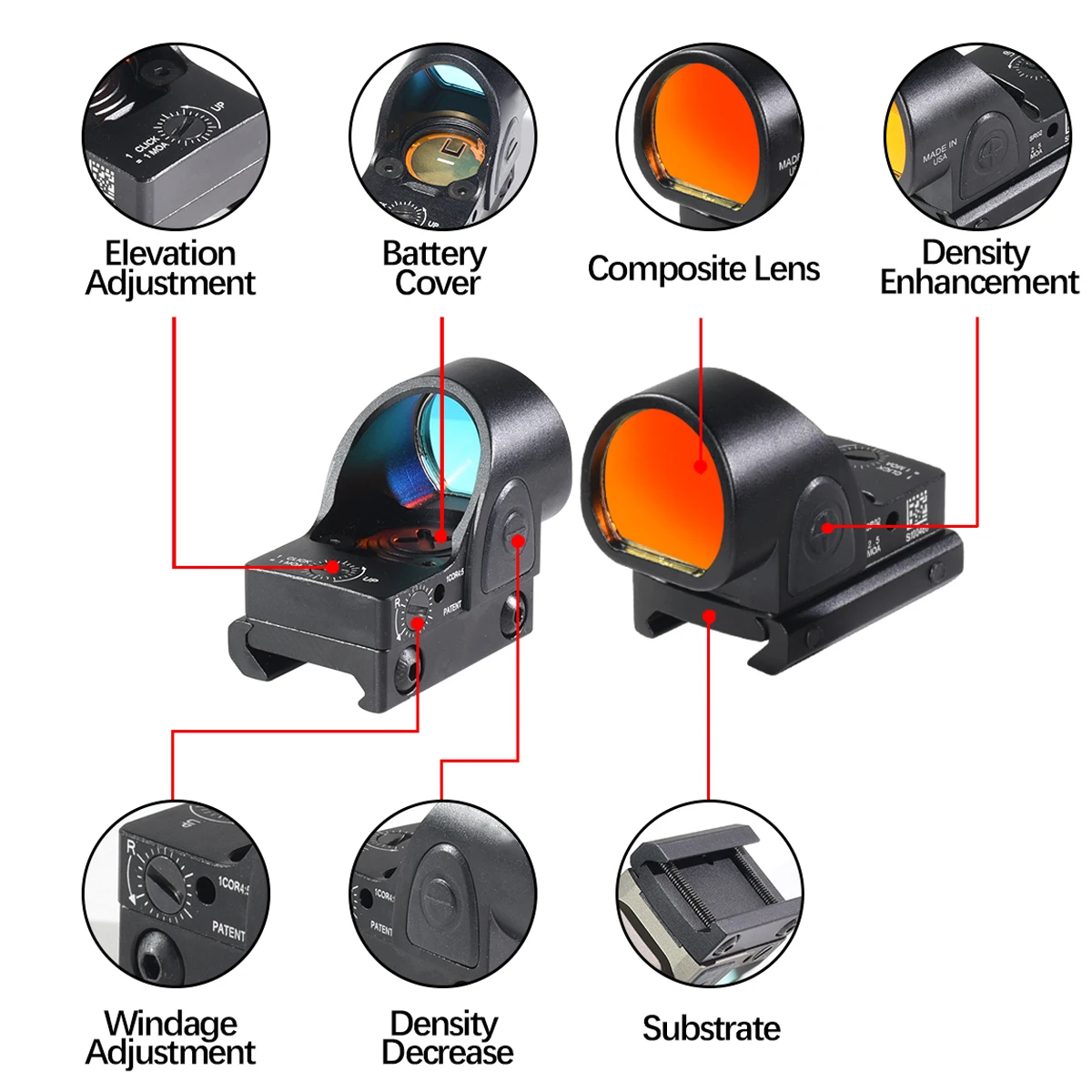 Tactical SR Reflex Red Dot Sight 2.5MOA Optic Scope RM Footprint Metal for 20mm Picatinny Rail Mos Glo*k Airsoft Shooting