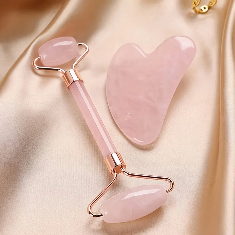 3-teiliges Rosenquarz-Rollen-Set, künstliche Jade, doppelseitiger Gesichtsschönheitsstab, manuelles Massagegerät, 4-teilig, saisonale Verwendung