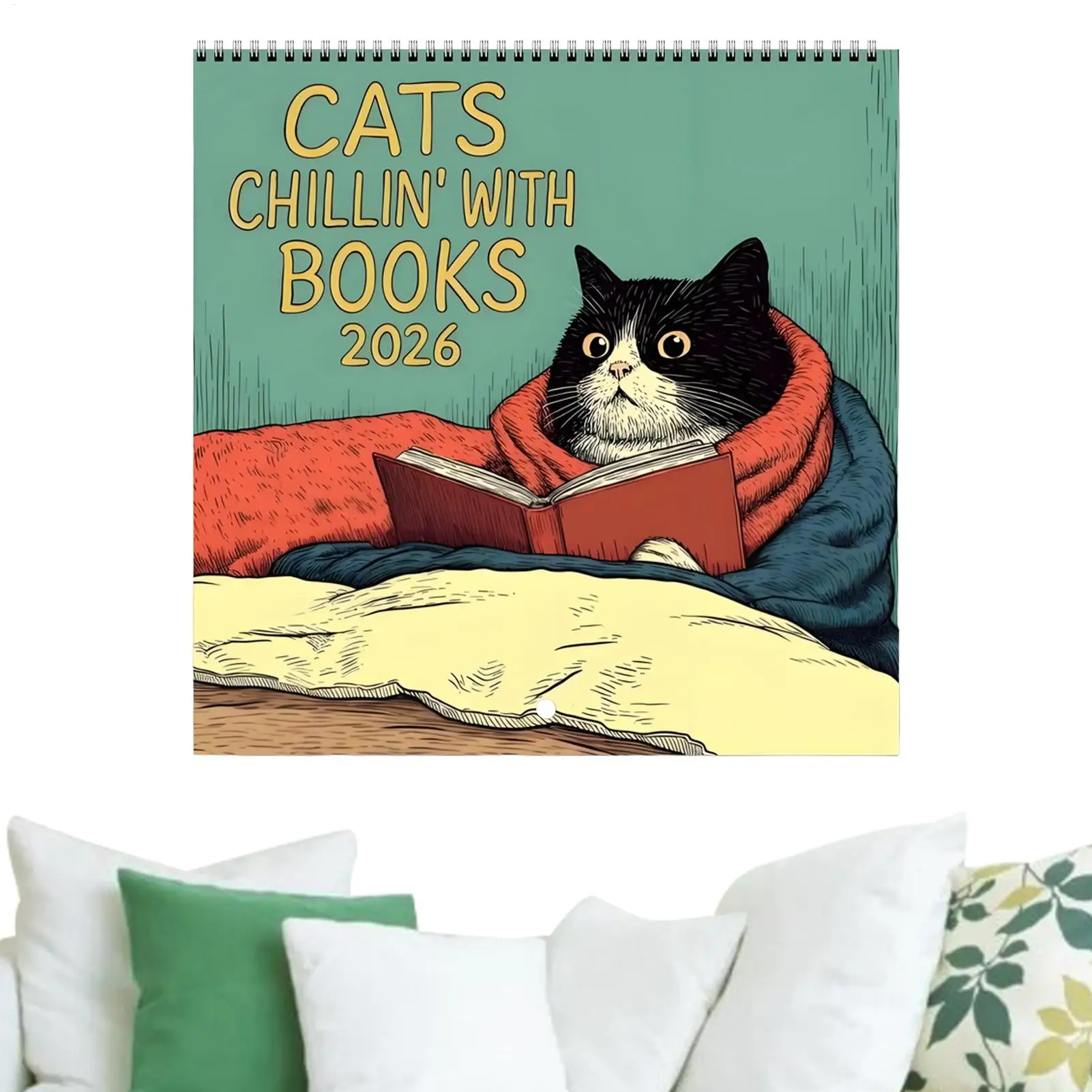 تقويم الحائط 2026 12 شهرًا تصميم القطط القابل للتعليق جدول الأسرة مخطط منظم التقويم لغرفة النوم ديكور المنزل والمكتب