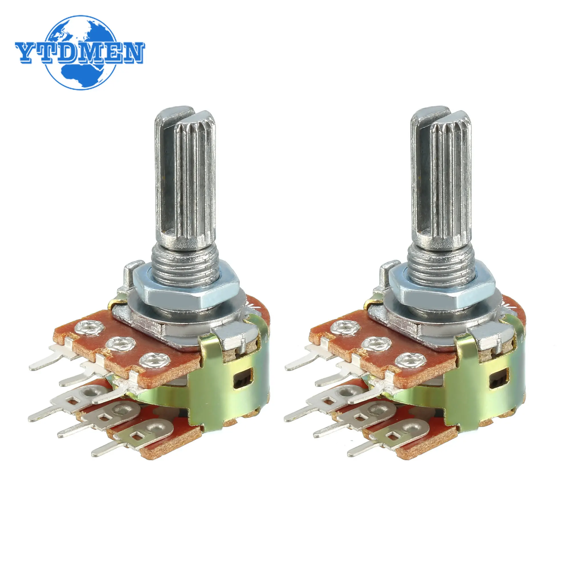 5PCS WH148 6Pin Rotary Potentiometer B1K B2K B5K B10K B20K B50K B100K B500K 20MM Shaft Amplifier Dual Stereo Potentiometers Kit