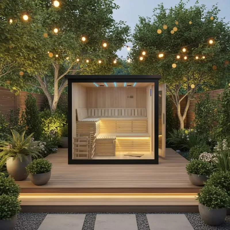 Freestanding Square Outdoor Sauna Reinforced Frame Suitable For Hotel Resort Commercial Projects