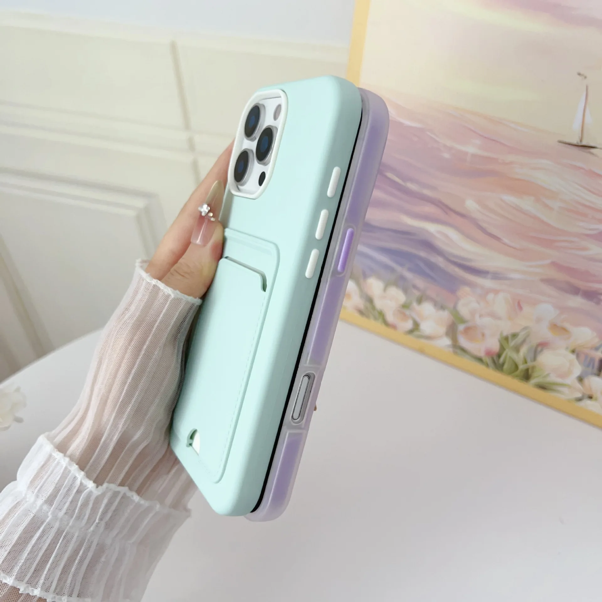 Bonbonfarbene Brieftasche mit Kartensteckplatz-Halterung, Schutzhülle für iPhone 17 Air 16e 16 Pro Max 15 14 Plus 13 12 11, stoßfeste Abdeckung – Detail 14