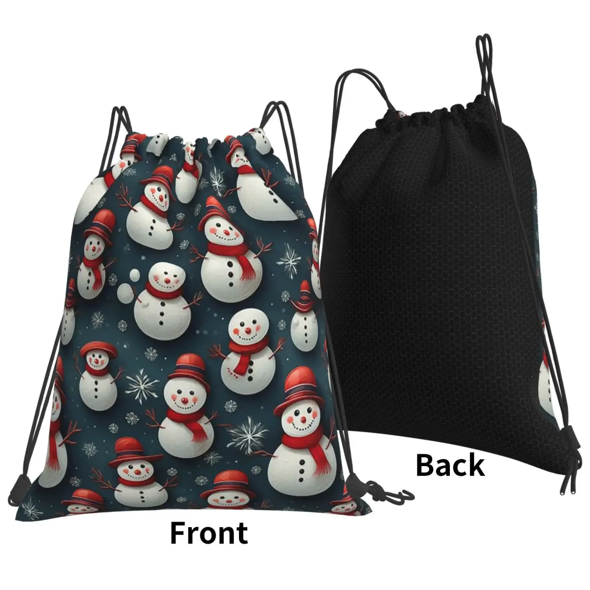 Snowy Smiles A Cheerful Pattern Backpacks Casual Drawstring Bundle Pocket Storage Bag Book Bags for Man Woman School