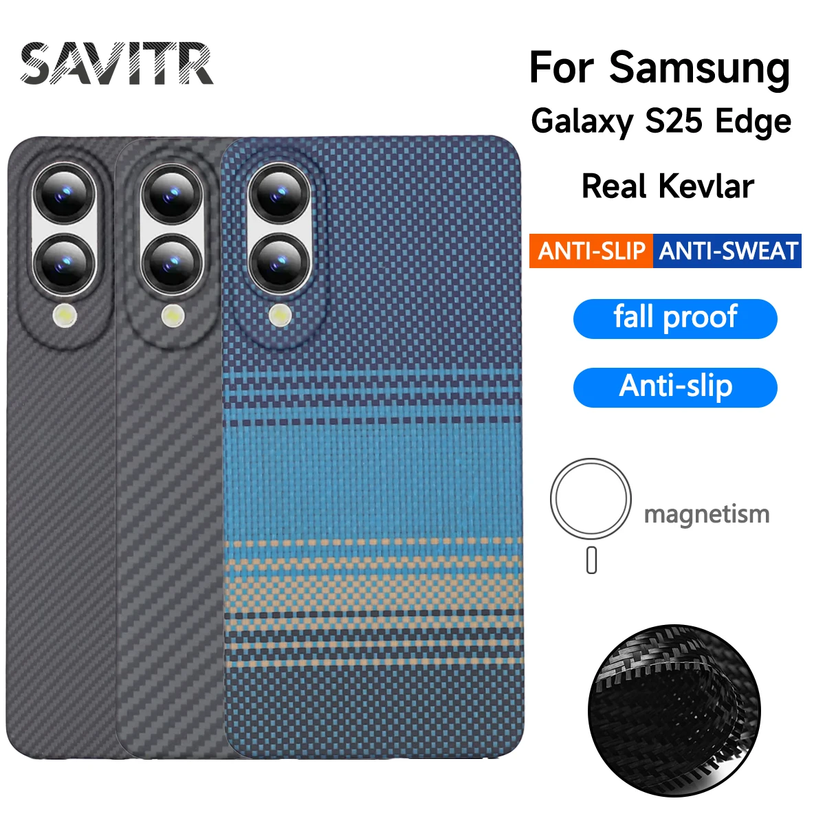 

Чехол MagSafe для Samsung Galaxy S25 Edge/S25/S25 Plus/S25Ultra из натуральной углеродной ткани, арамидный чехол, ультратонкий магнитный чехол