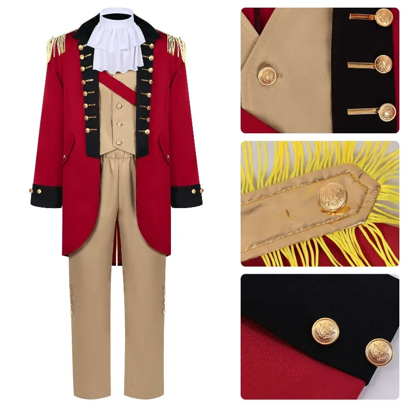 

New Halloween Cosplay Costume Vintage Golden Tassels Coat Ruffled Collar Vest Trousers Theme Party Role Playing Outfits for Men