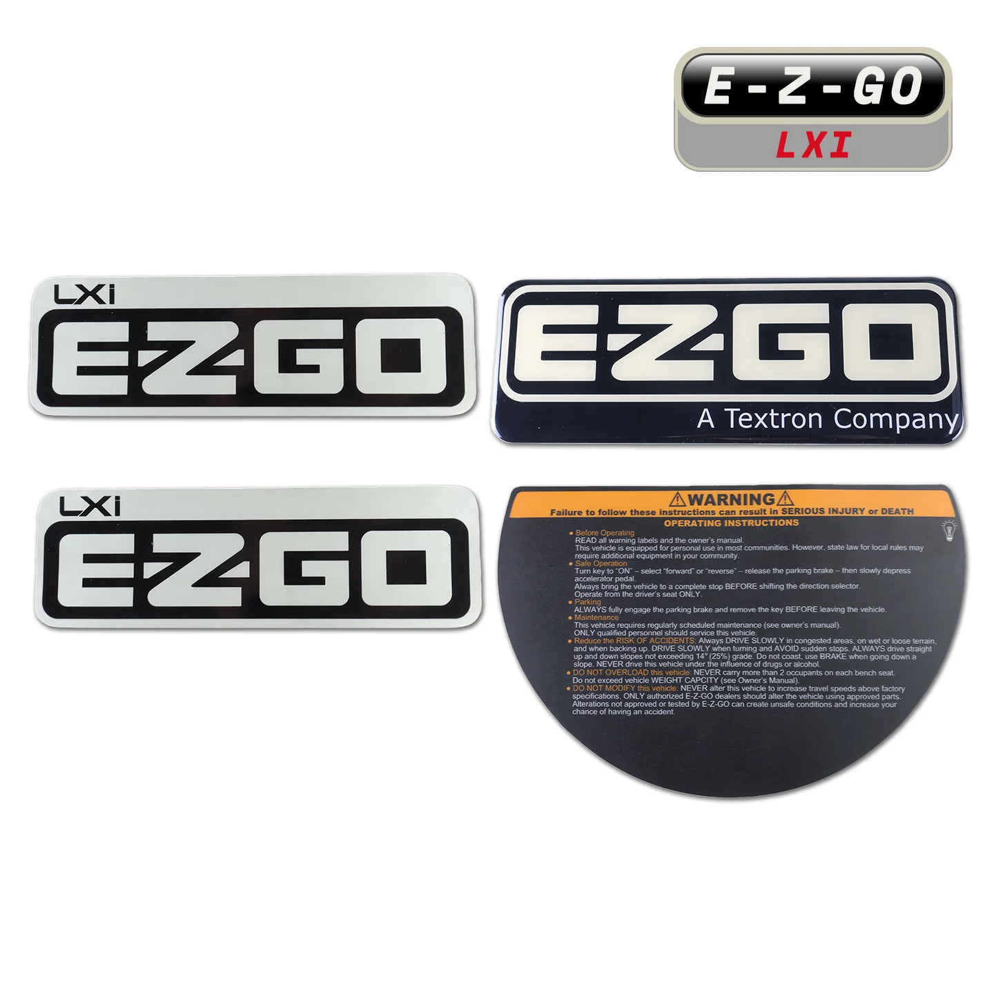 E-Z-GO LXI Decal Logo Kit Side Decoration Decal Front Cowl Logo Steering Wheel Warning Sticker Golf Cart Parts OE 606405 608529
