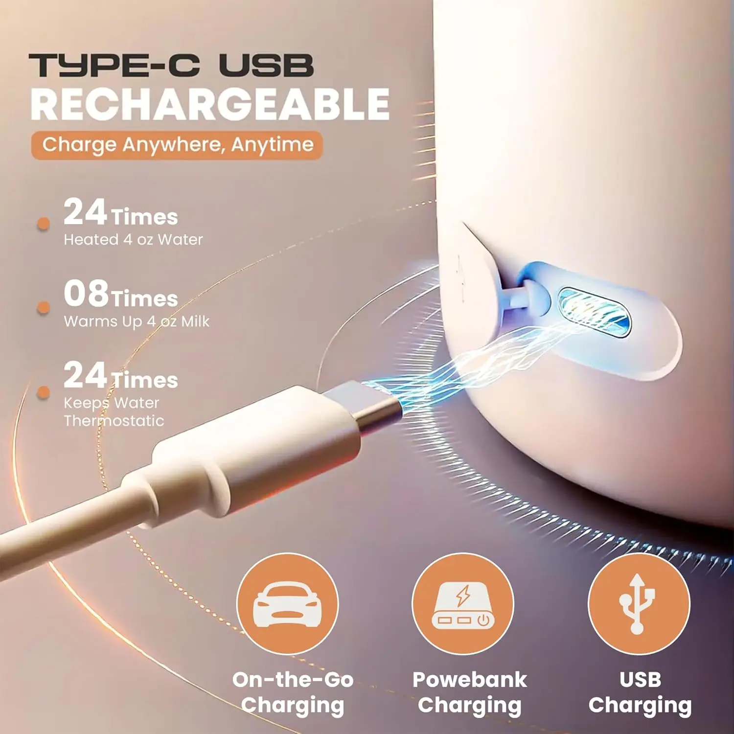 تدفئة زجاجات الأطفال المحمولة القابلة لإعادة الشحن 37-55 ℃   تسخين سريع وإزالة الجليد لمياه الحليب، سخانات زجاجات كهربائية لاسلكية للسفر