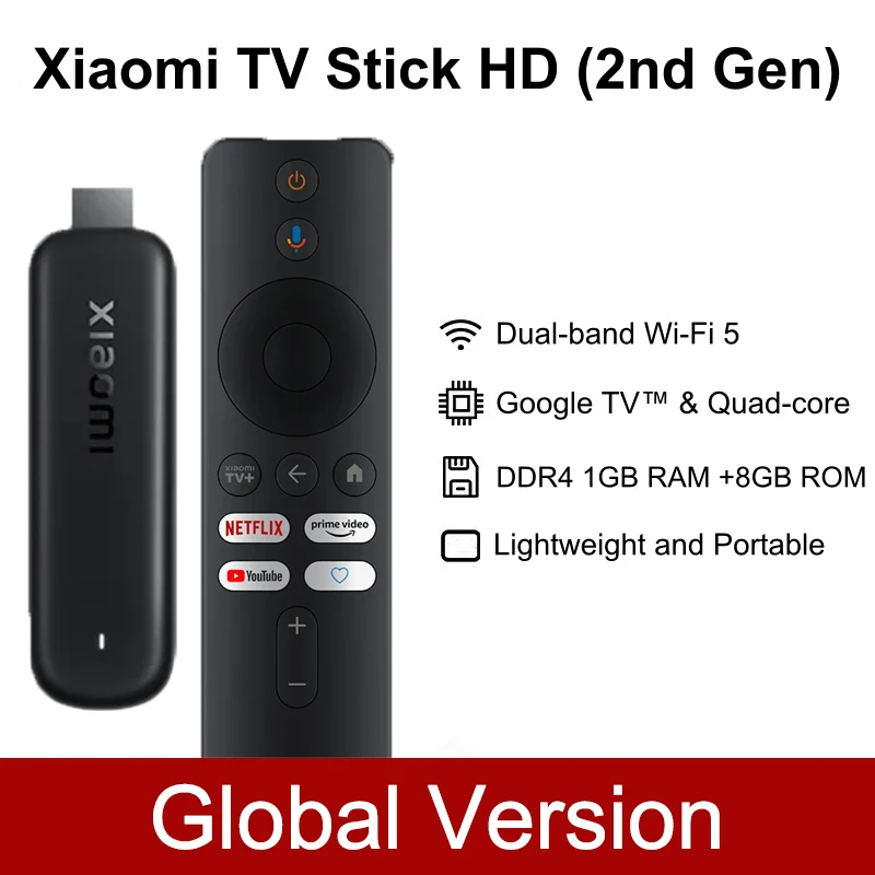 Global Version Xiaomi Mi TV Stick HD 2nd Gen Google Assistant Wifi5 Bluetooth 5.0 Google TV 1GB+8GB Smart TV Streaming Media