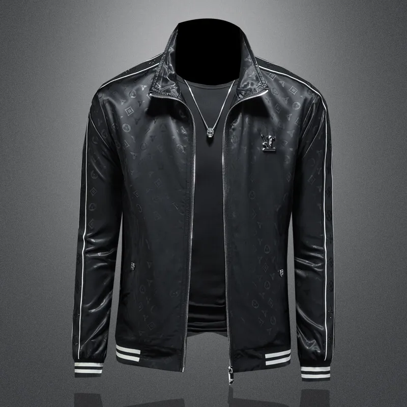 

High-End Luxury Letter Print Jaet for Men Large Size Outerwear Trendy Brand Spring New Sle Polyester Fabric Slim Fit