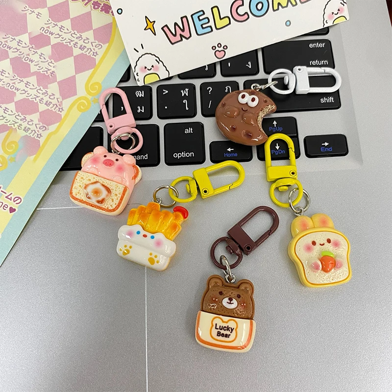 Lovely Cartoon Toast Bread Animal Keychain Kawaii Rabbit Piggy Car Keyring Backpack Decoration Accessories Couple Gift