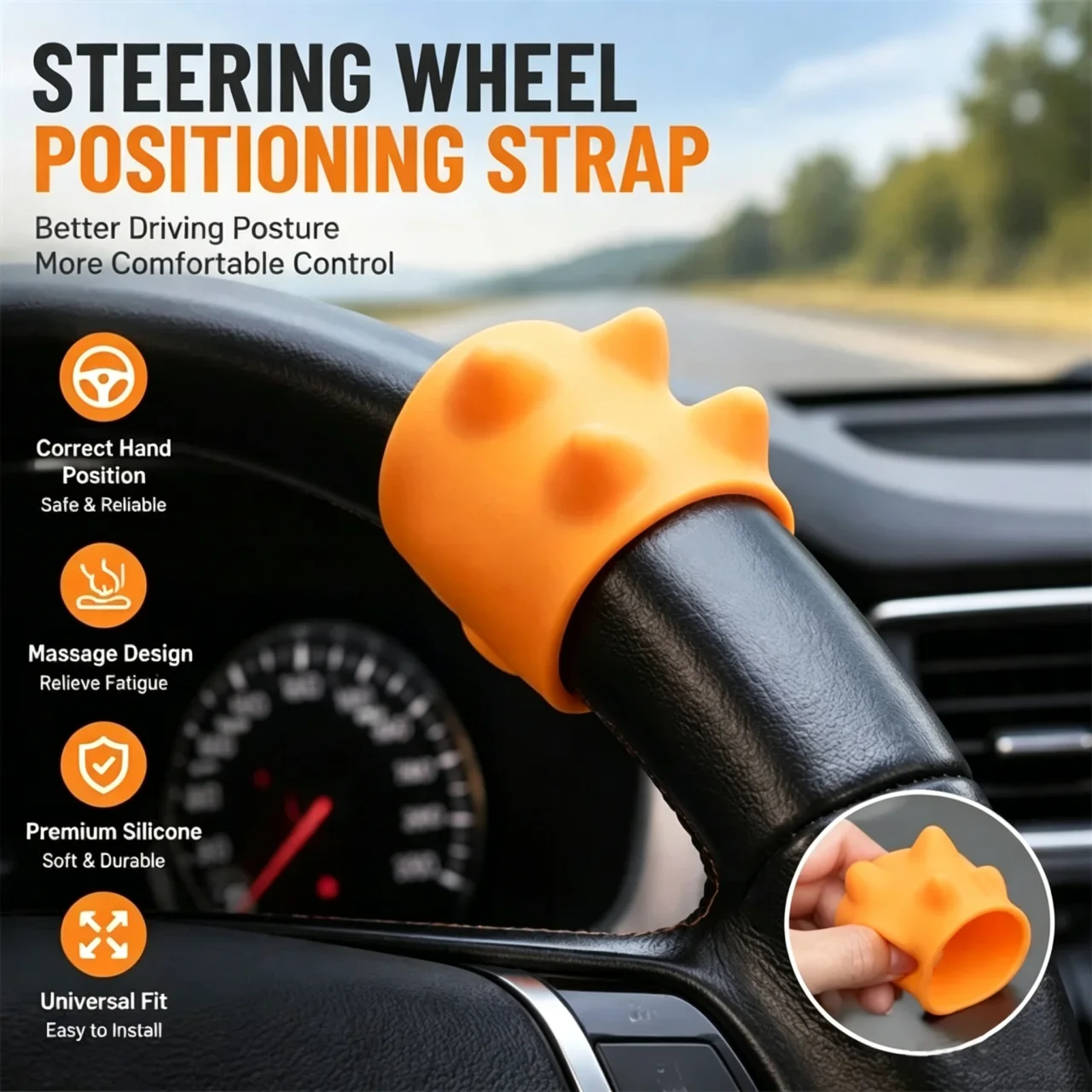 Silicone Steering Wheel Positioner Massage Relief Hand Fatigue Locator Universal Auto Driving Comfort Accessory