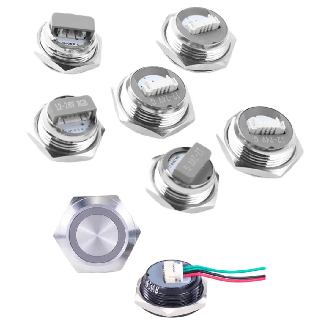 Ultra thin metal button switch, self resetting, light touch, jog switch, installation aperture 16/19/22mm