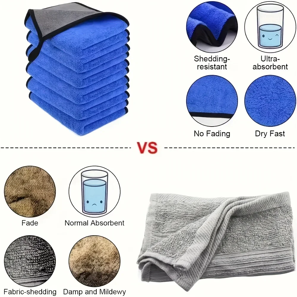1/2/3/6/10pcs 30X60cm Microfiber Car Cleaning Handdoeken Zacht Sneldrogend voor Windows Spiegels Poetslappen Dubbellaags Washandje