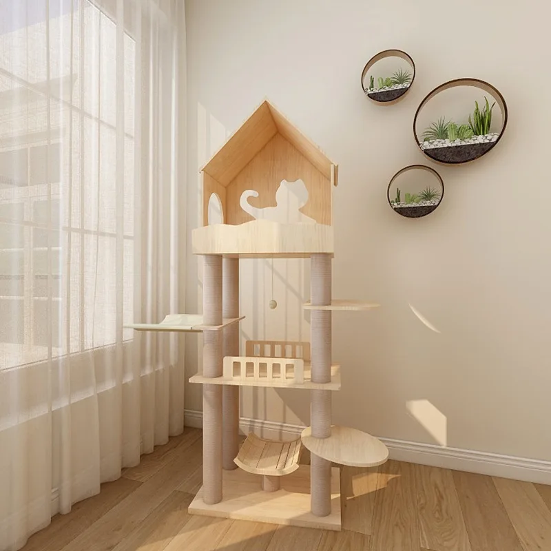 Multi-layer Cat Climbing Frame,Solid Wood Cat Nest,Large Cat Tree,Space Capsule Luxury Villa,Cat Toys ,Castle for Cats